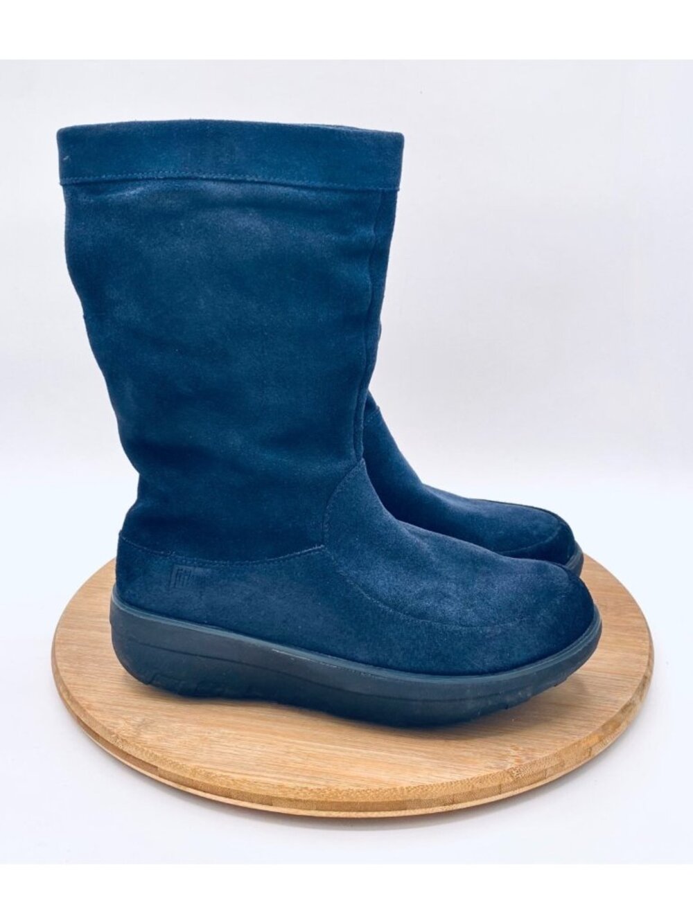 Fitflop Boots Womens 6 Blue Suede Pull On Mid Calf Platform Recovery